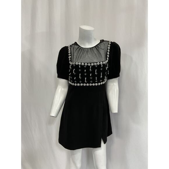 Self-Portrait 'Embellished' Black Crepe Mini Dress Size 6 - Picture 2 of 5